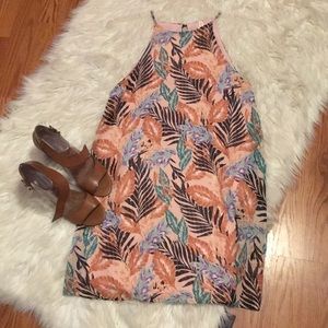Rose pick leaf print dress
